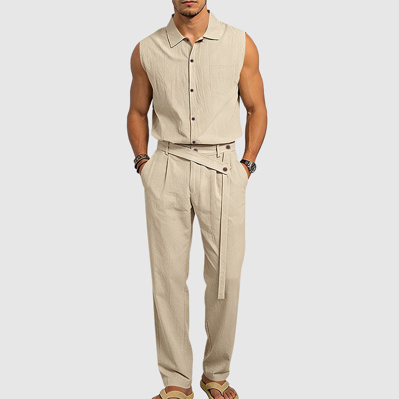 Mason - Men's Sleeveless Button-Up Linen Blend Set