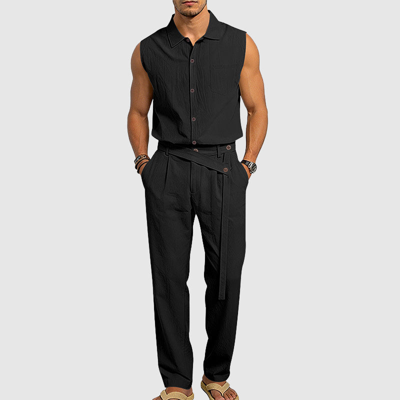 Mason - Men's Sleeveless Button-Up Linen Blend Set