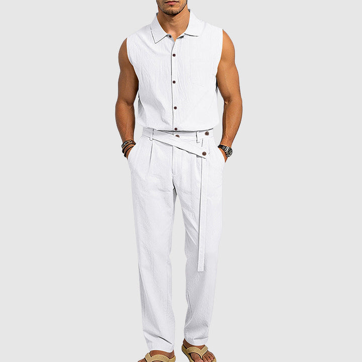 Mason - Men's Sleeveless Button-Up Linen Blend Set
