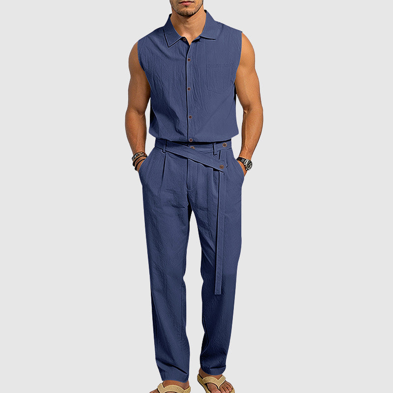 Mason - Men's Sleeveless Button-Up Linen Blend Set