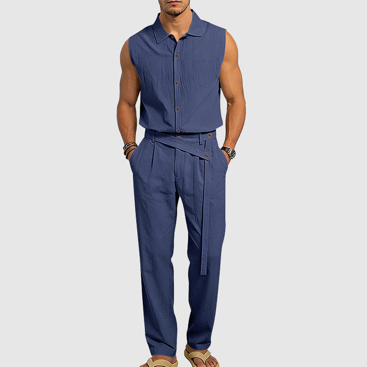 Mason - Men's Sleeveless Button-Up Linen Blend Set
