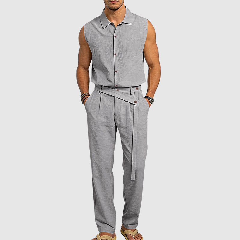 Mason - Men's Sleeveless Button-Up Linen Blend Set