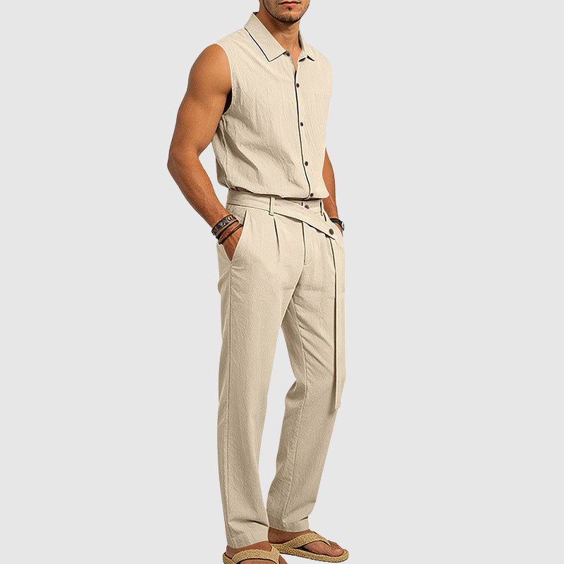 Mason - Men's Sleeveless Button-Up Linen Blend Set