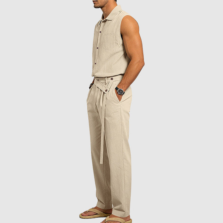 Mason - Men's Sleeveless Button-Up Linen Blend Set