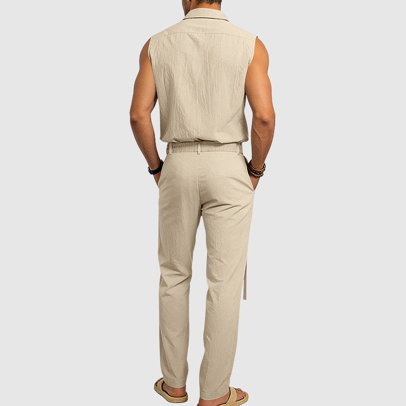 Mason - Men's Sleeveless Button-Up Linen Blend Set