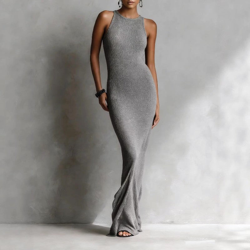 Maxine - Women's Sleeveless Ribbed Knit Maxi Dress