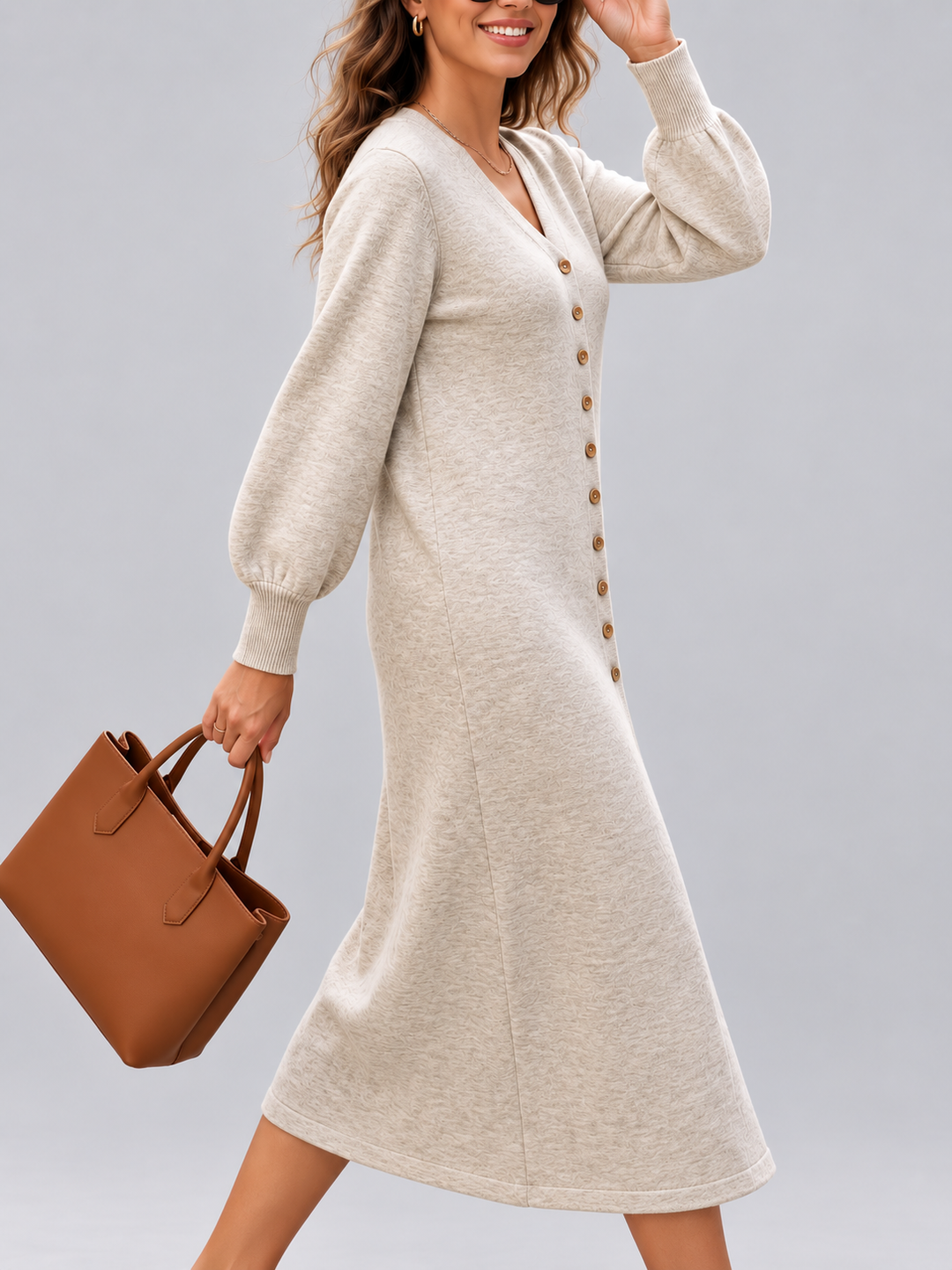 Maxine - Women's Long Button-Up Knit Cardigan Dress 9