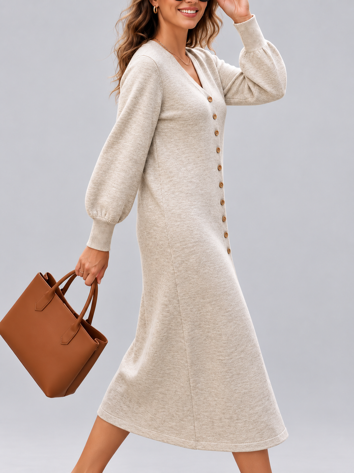 Maxine - Women's Long Button-Up Knit Cardigan Dress 9