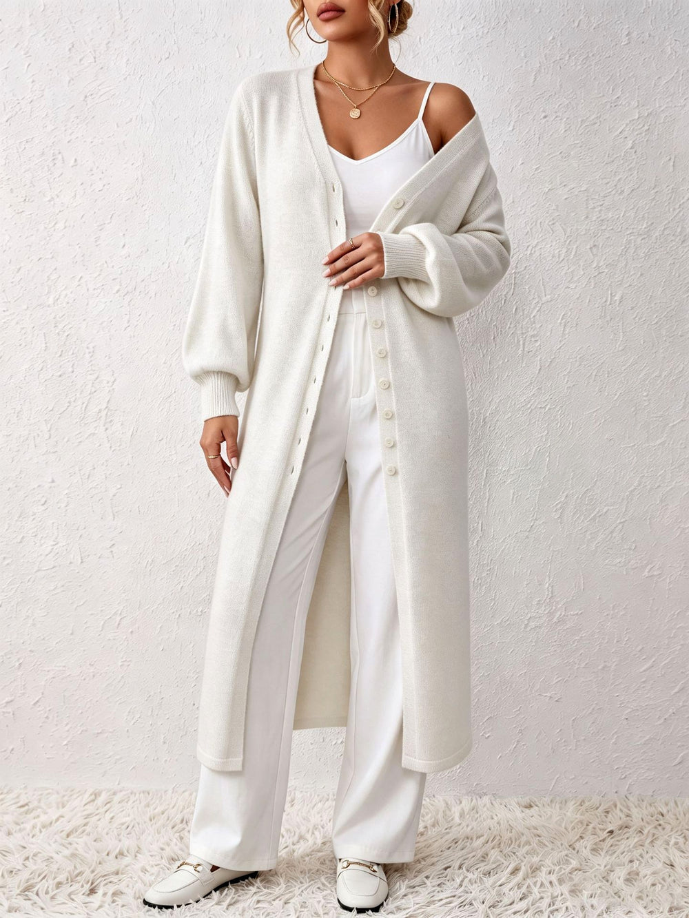 Maxine - Women's Long Button-Up Knit Cardigan Dress 3