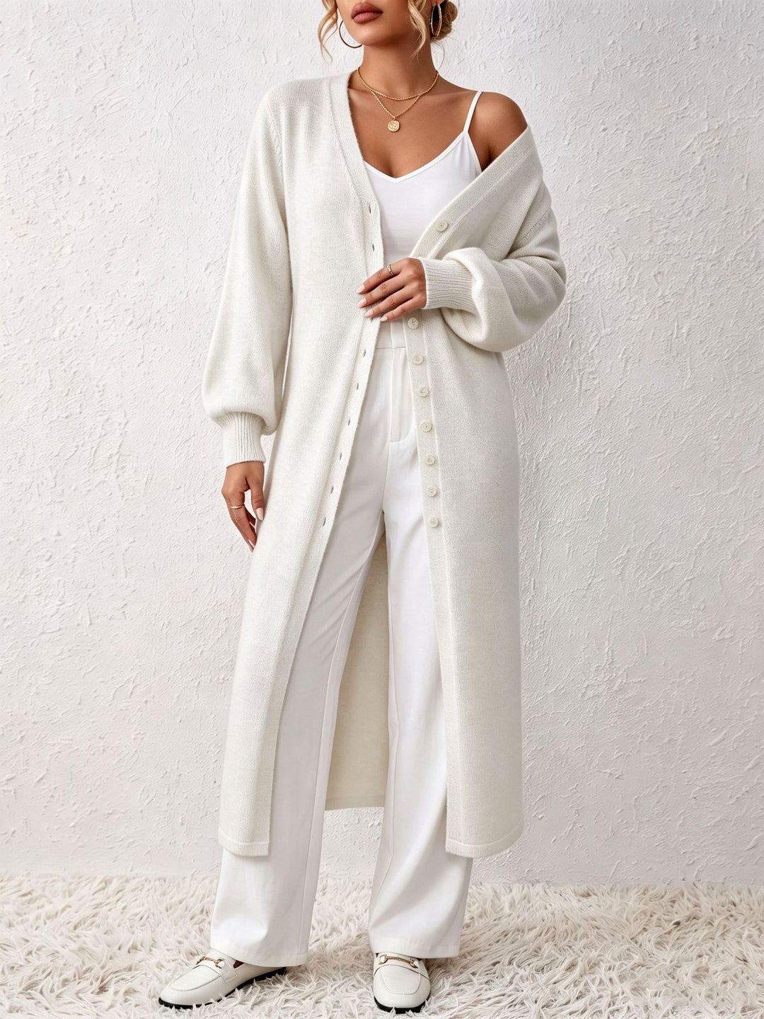 Maxine - Women's Long Button-Up Knit Cardigan Dress 3