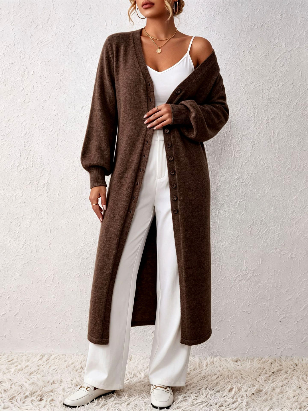 Maxine - Women's Long Button-Up Knit Cardigan Dress 6