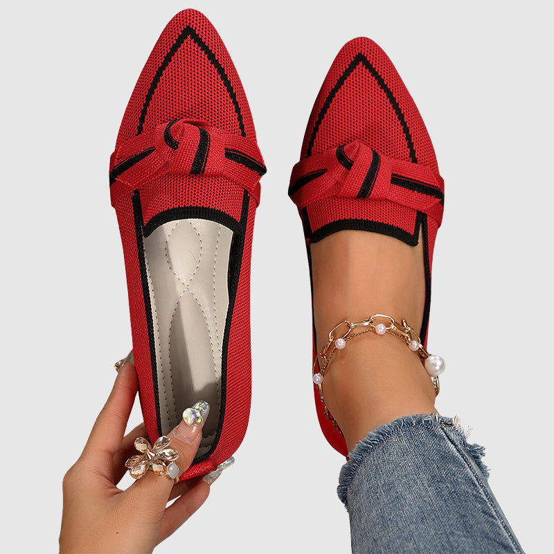 Megan - Women's Knit Pointed-Toe Knot Detail Loafers