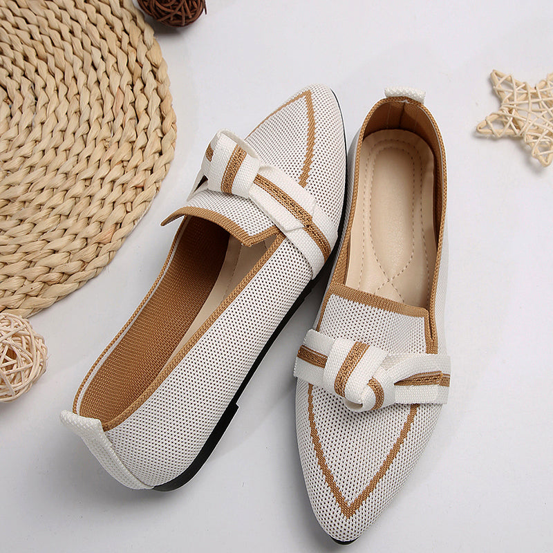 Megan - Women's Knit Pointed-Toe Knot Detail Loafers