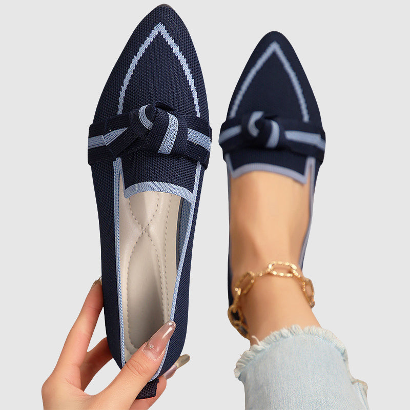 Megan - Women's Knit Pointed-Toe Knot Detail Loafers