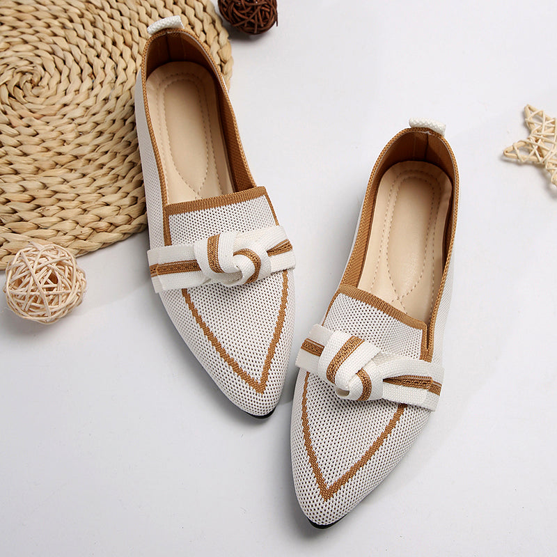 Megan - Women's Knit Pointed-Toe Knot Detail Loafers