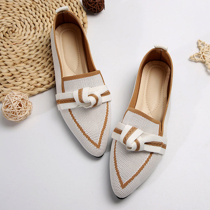 Megan - Women's Knit Pointed-Toe Knot Detail Loafers