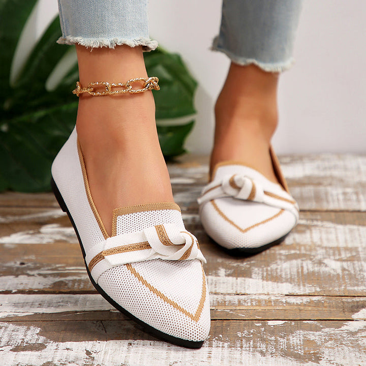Megan - Women's Knit Pointed-Toe Knot Detail Loafers