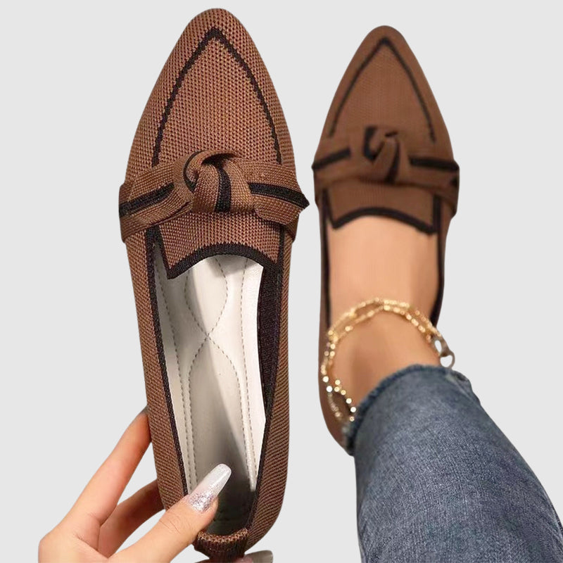 Megan - Women's Knit Pointed-Toe Knot Detail Loafers