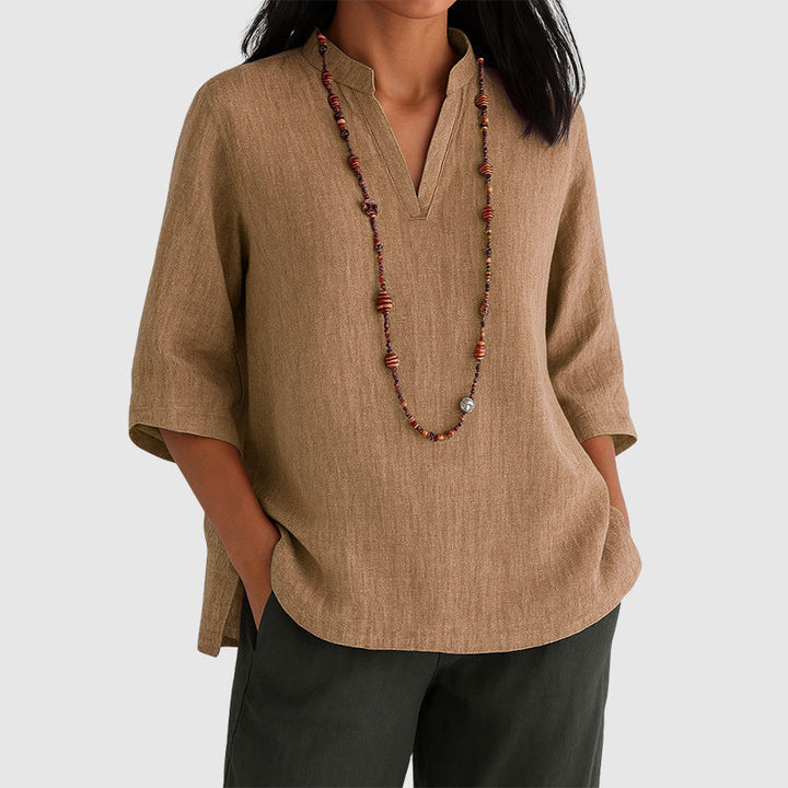 Megan - Women's Relaxed Fit Side-Slit Tunic Blouse
