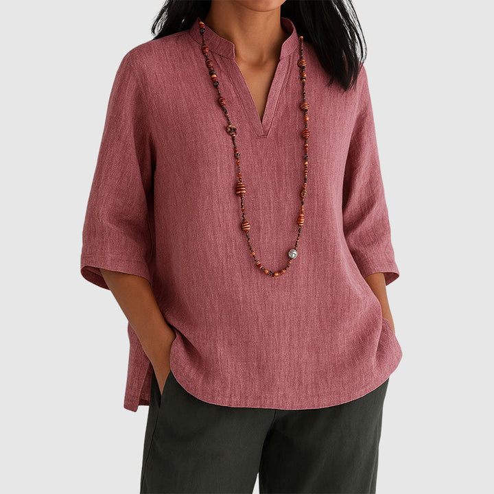Megan - Women's Relaxed Fit Side-Slit Tunic Blouse