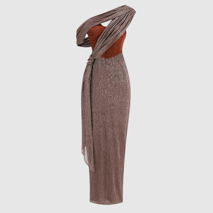 Megan - Women's Shimmer One-Shoulder Draped Maxi Dress