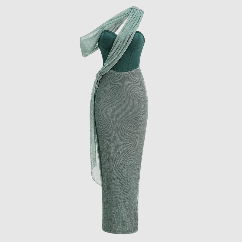 Megan - Women's Shimmer One-Shoulder Draped Maxi Dress