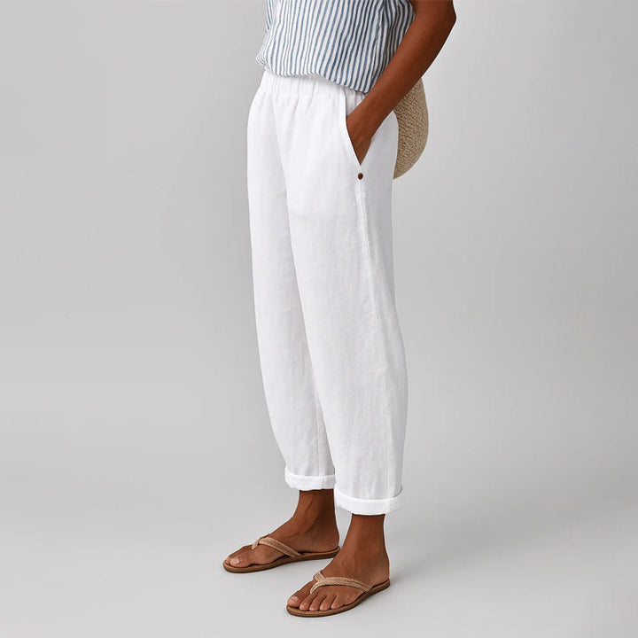 Megan - Women's Tapered Cropped Pants with Button Detail