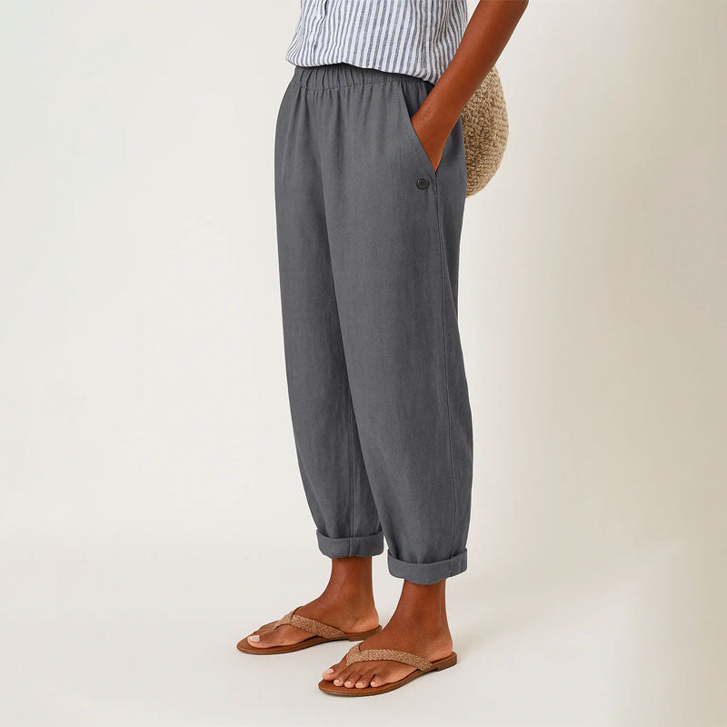 Megan - Women's Tapered Cropped Pants with Button Detail
