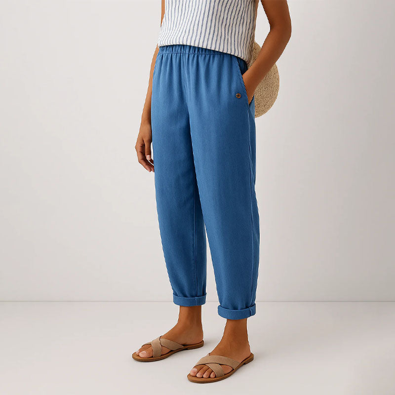 Megan - Women's Tapered Cropped Pants with Button Detail