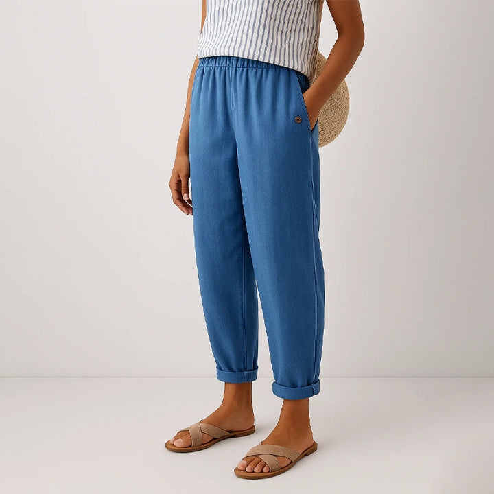 Megan - Women's Tapered Cropped Pants with Button Detail