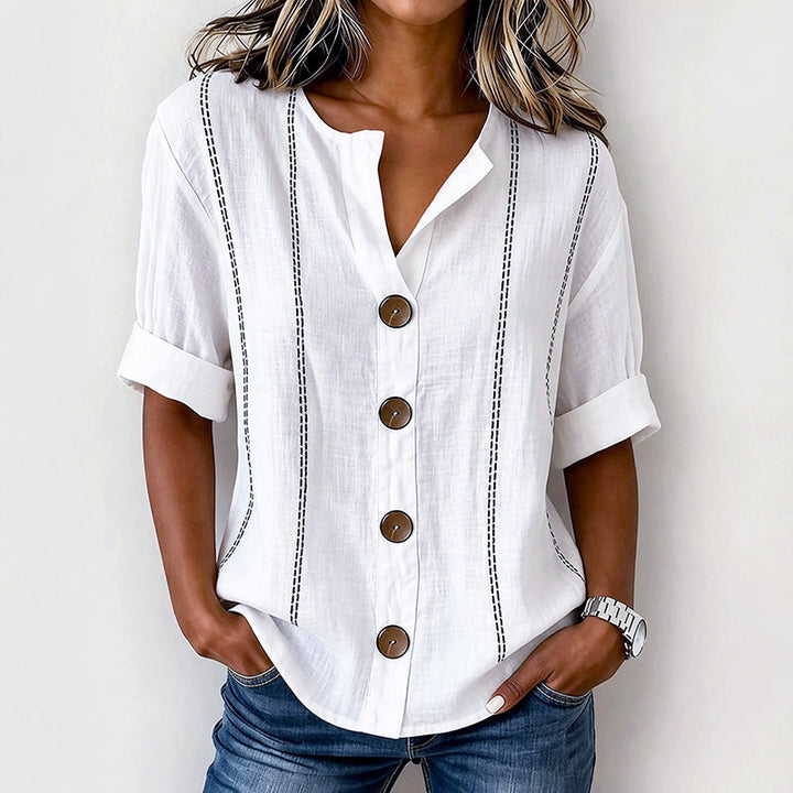 Melanie - Women’s Rolled Sleeve Button-Front Blouse