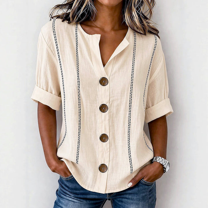 Melanie - Women’s Rolled Sleeve Button-Front Blouse