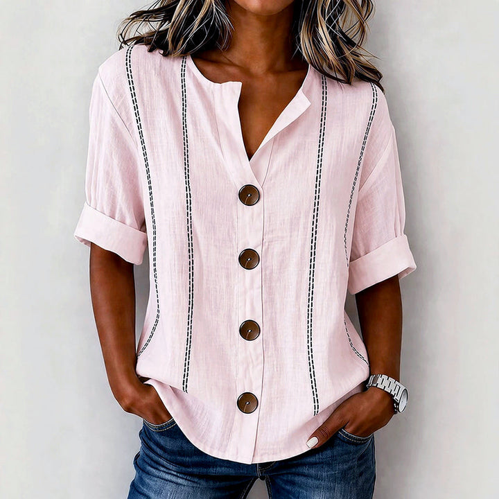 Melanie - Women’s Rolled Sleeve Button-Front Blouse
