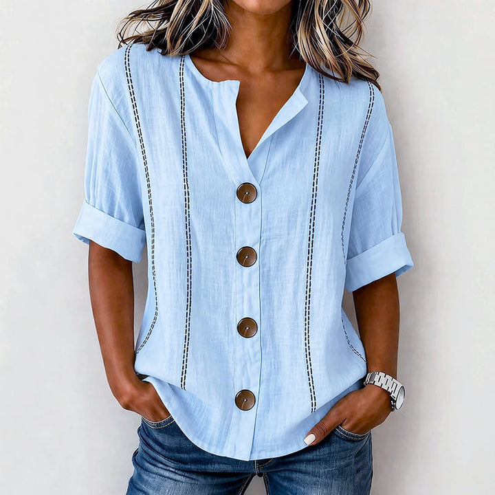 Melanie - Women’s Rolled Sleeve Button-Front Blouse