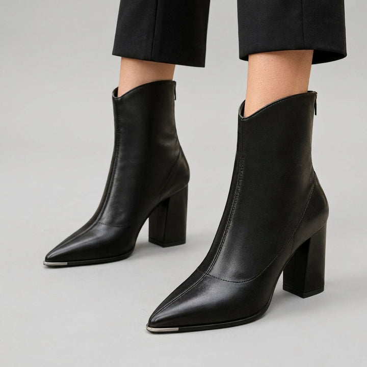 Mica - Women's Pointed-Toe Block Heel Boots with Zip Closure 1