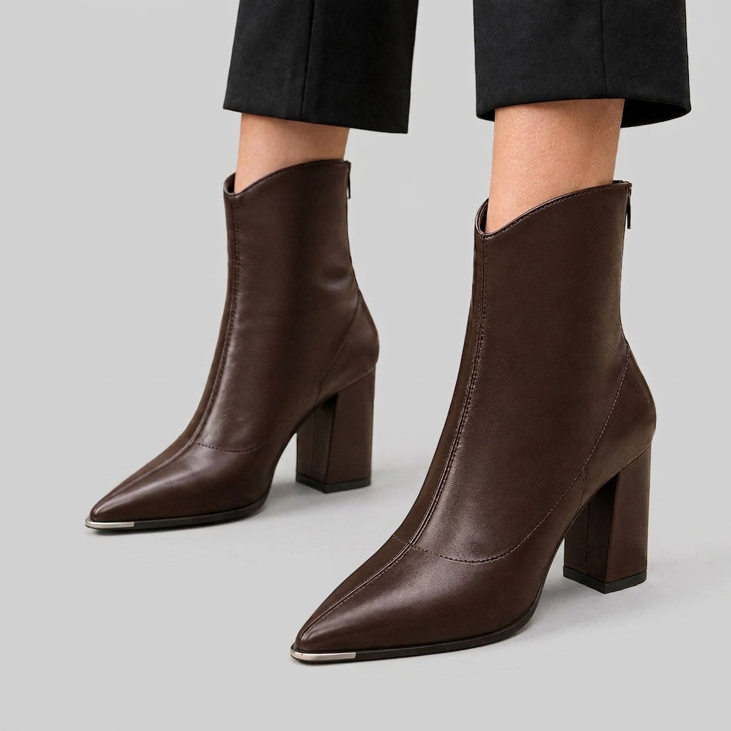 Mica - Women's Pointed-Toe Block Heel Boots with Zip Closure 2