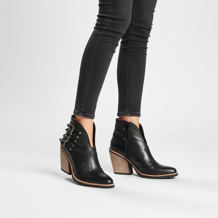 Mila - Women's Black Lace-Up Leather Ankle Boots