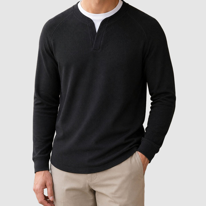 Milan - Men's Waffle-Knit Split-Neck Thermal Sweater