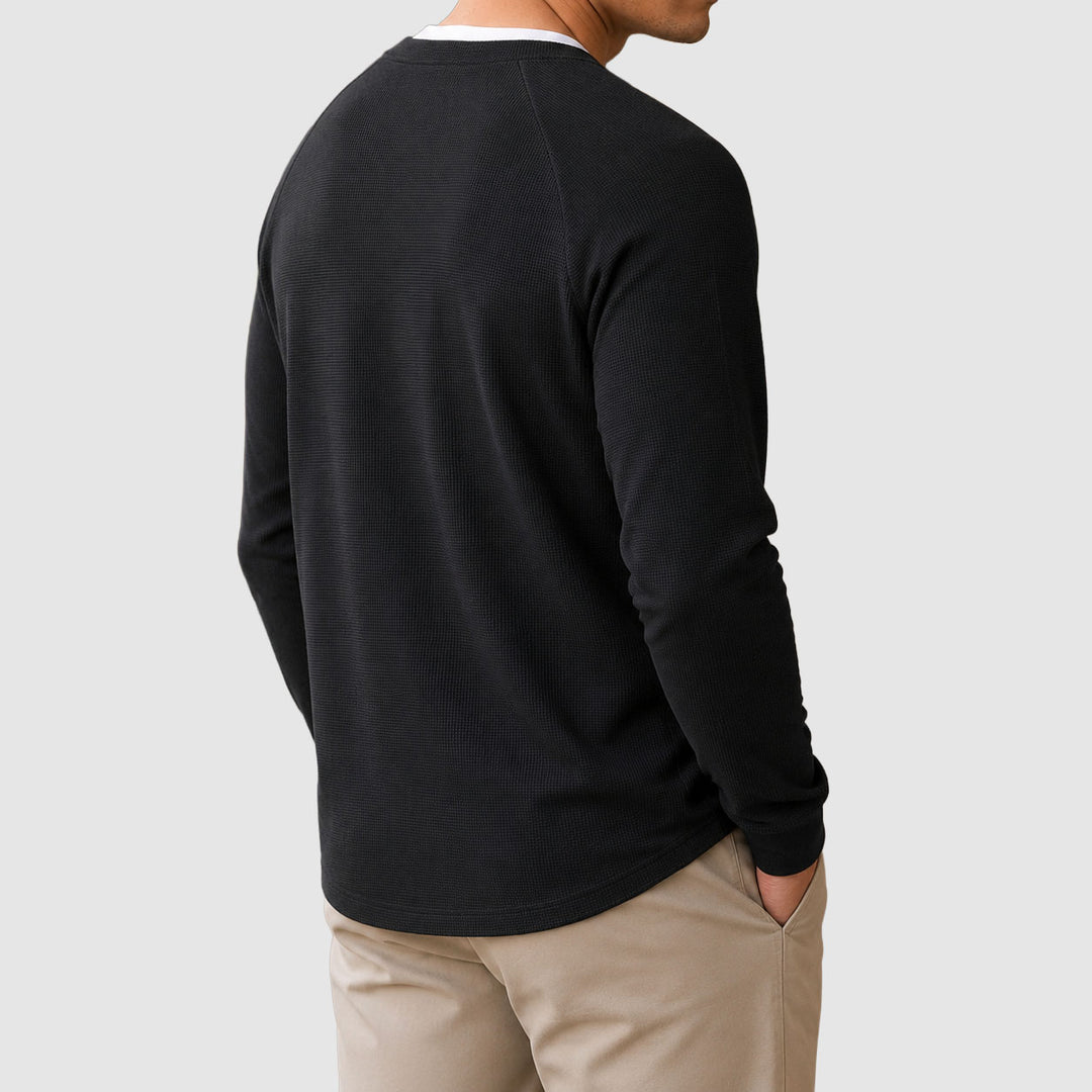 Milan - Men's Waffle-Knit Split-Neck Thermal Sweater