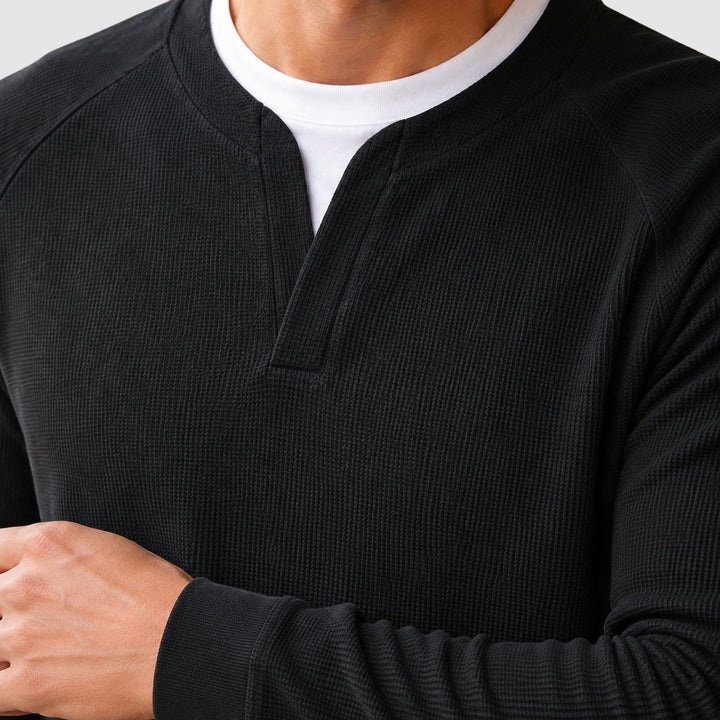 Milan - Men's Waffle-Knit Split-Neck Thermal Sweater