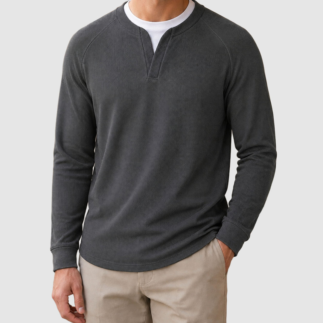 Milan - Men's Waffle-Knit Split-Neck Thermal Sweater
