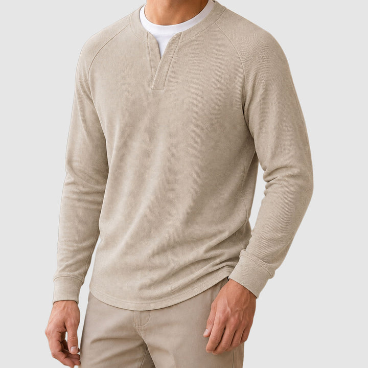 Milan - Men's Waffle-Knit Split-Neck Thermal Sweater