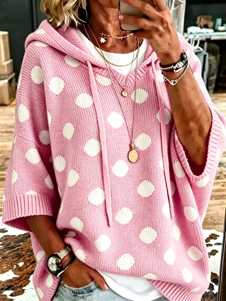 Miriam - Women's Polka Dot Batwing Hooded Sweater