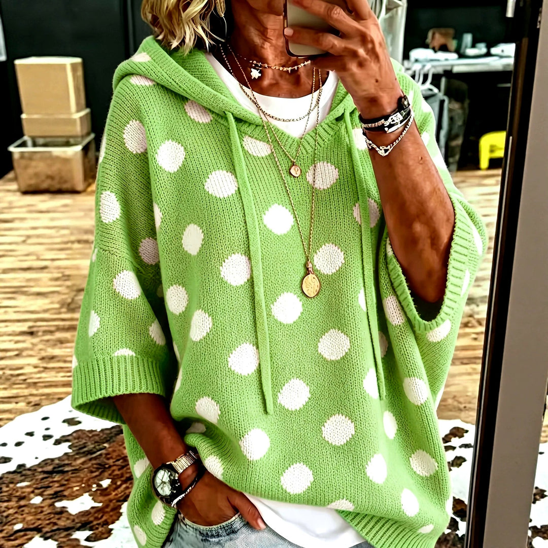 Miriam - Women's Polka Dot Batwing Hooded Sweater