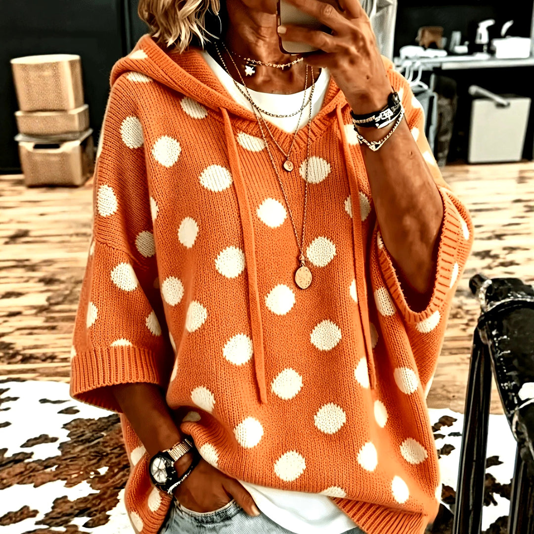 Miriam - Women's Polka Dot Batwing Hooded Sweater