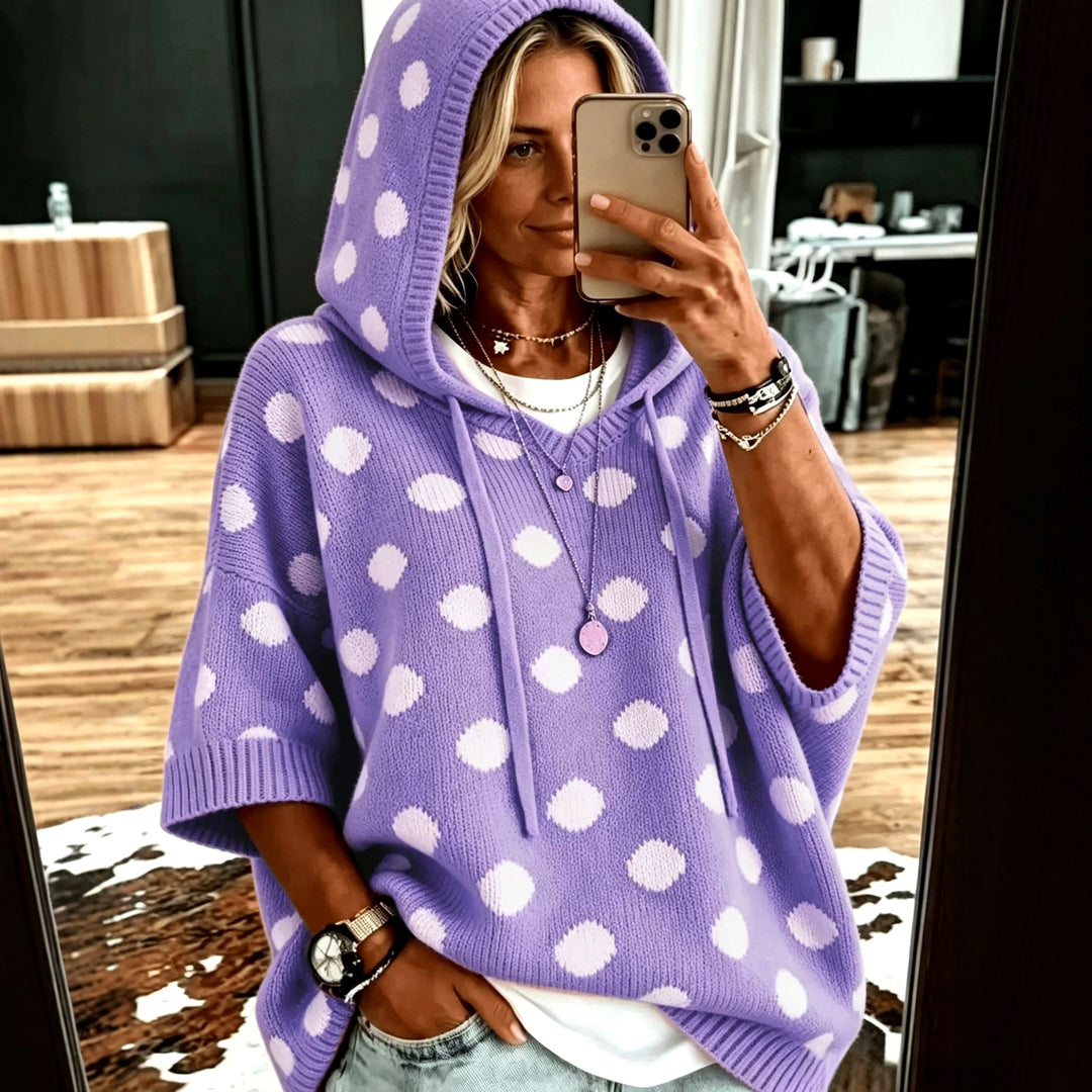 Miriam - Women's Polka Dot Batwing Hooded Sweater