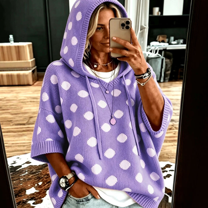Miriam - Women's Polka Dot Batwing Hooded Sweater