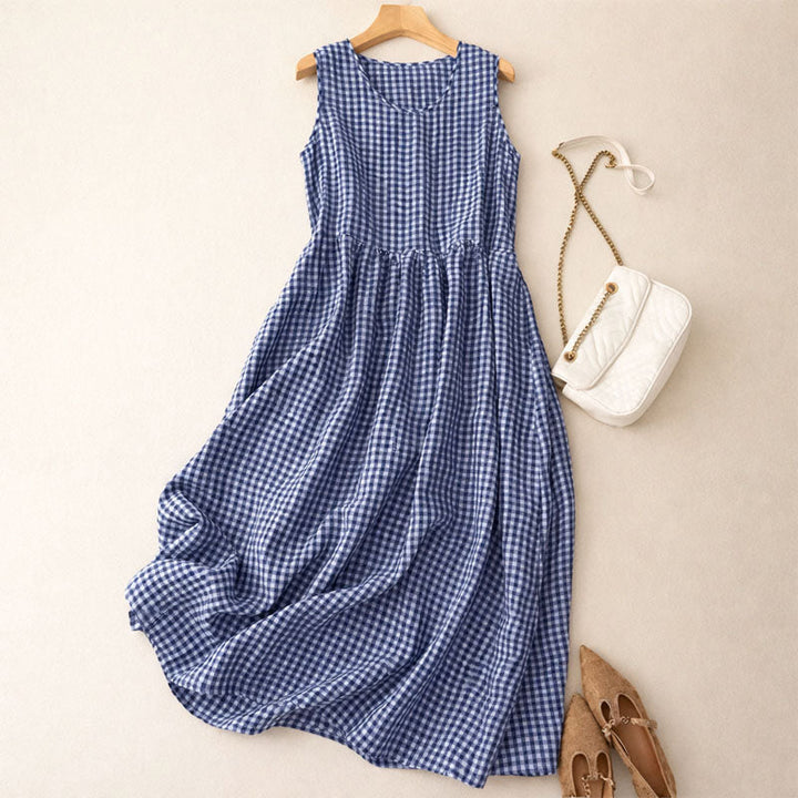 Molly - Women's Sleeveless Check Midi Dress