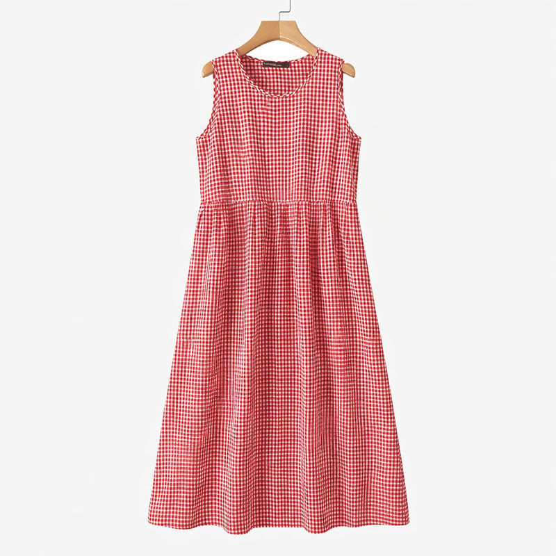 Molly - Women's Sleeveless Check Midi Dress