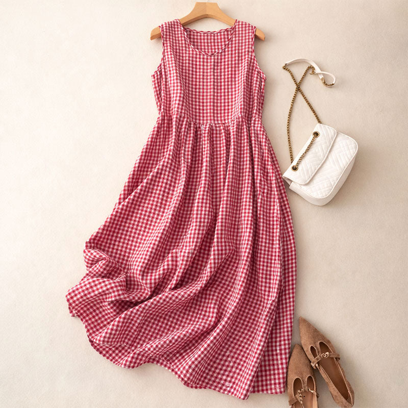 Molly - Women's Sleeveless Check Midi Dress